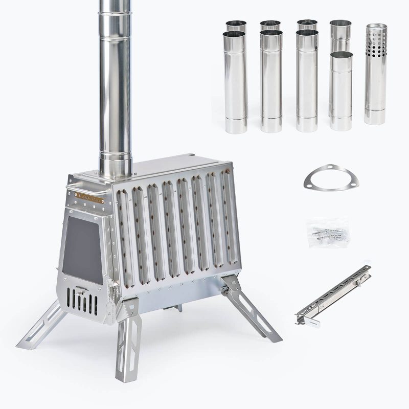 Green Stove Defender Wood Burning Camping Tent Stove with Chimney Pipes for Heating, Shleters, Hunting